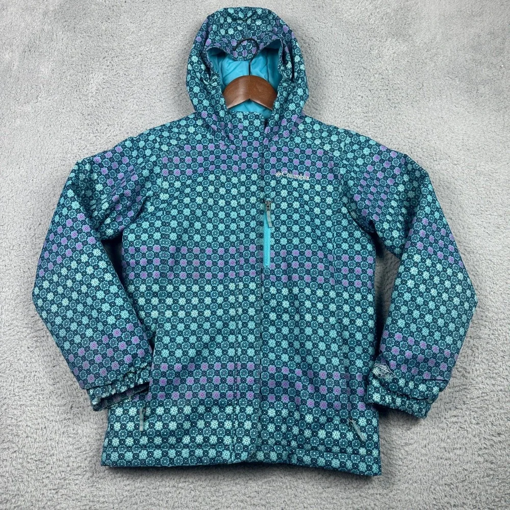 Columbia Omni-Heat Outgrown Sleeves‎ Winter Jacket Kids Medium Teal Floral Coat